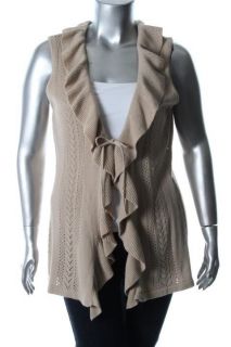 JM Collection New Tres Chic Brown Pointelle Ruffle Casual Vest Plus 1x