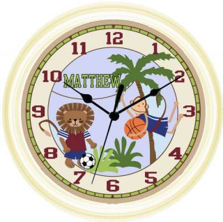 Personalized Team Safari Animals Nursery Wall Clock