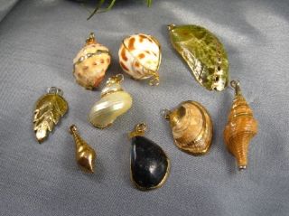 Vtg Pendant Lot Natural Shells Gold Dipped x 9 Awesome