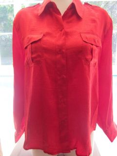 Joanna Petites XL size PXL Red Shiny Crinkled Polyester Blouse Shirt