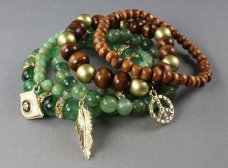 5pc Green Beautiful Multi Layer Wood Honesty Bracelets
