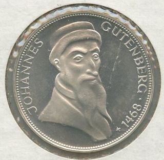 1968 G Germany Johannes Gutenberg 5 Five Mark Silver Proof Coin
