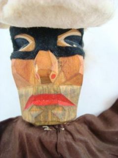 Antique Vintage Hand Carved Wooden Hand Puppet Masked Burglar Robber