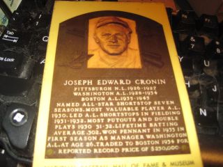 Joe Cronin Signed Hall of Fame Plaque
