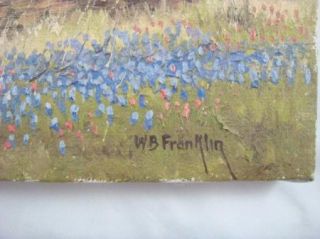 Vintage Signed w B Franklin Oil Painting Texas Bluebonnets Landscape
