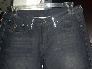 New True Religion Joey Black Wash Rinestone Straight Leg Denim Jeans