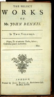 1721 2vols Works of John Dennis Plays Poetry