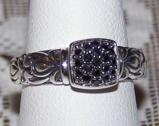 ANGELA BY JOHN HARDY STERLING SILVER BLACK DIAMONIQUE PAVE RING SIZE 7