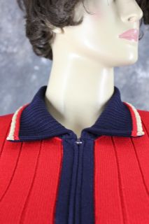 St John Collection Red Gold Navy Blue Suit Jacket Blazer Knit Ribbed