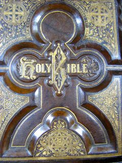 Antique Family Holy Bible Unmarked Steel Plates Leather  