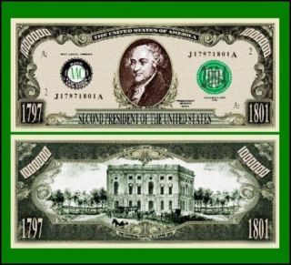 100 Factory Fresh 2nd President John Adams Dollar Bill  