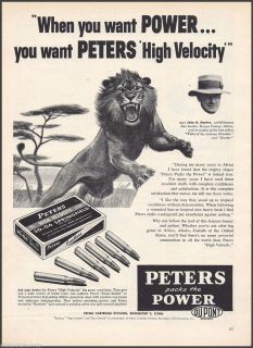 1956 Peters 30 06 Springfield Cartridge Ammunition Ammo Ad John Hunter Africa  
