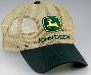NEW John Deere Tan All Mesh Cap Hunter Green Visor JD Hat LP14399  