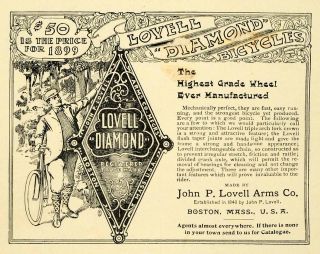 1899 Ad Harvard Lampoon John Lovell Arms Diamond Bicycle Boston Costume Wheel  
