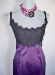 DVF Diane Von Furstenberg Olivette Dress Sz 10 Purple Satin Black Lace Mint  