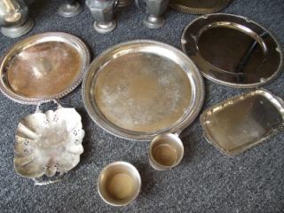 Antique Silver Mixed Lot of Sheffield Tea Set Newburyport Wm Rogers Pot Trays  