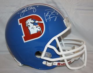 John Elway Peyton Manning Autographed F s TB Denver Broncos Helmet Mounted Auth  