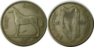 elf Ireland Irish Republic 1 2 Crown 1934 Silver Horse  