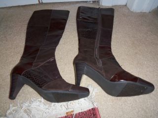 JOHN ROMAINE Womens brown animal print knee high boots DESTINY size 7 M NEW  