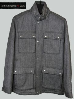 JOHN VARVATOS STAR USA Wool Jacket Coat Gray Herringbone Weave New 698 Mens L  