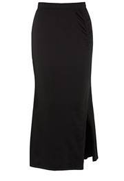 4X Avenue Long Black Rauched Side Slit Elastic Waist Maxi Skirt Plus Size  