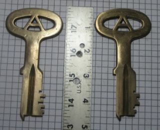 2 Antique Vintage Old Joliet Brass Prison Jail Keys  