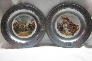 SET 2 PEWTER CHINA PLATES GREAT AMERICAN REVOLUTION 1776 JOHN TRUMBULL CANTON OH  