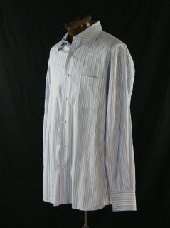 John W  White Blue Gray Cotton Striped Casual Shirt Size L ST642SB  