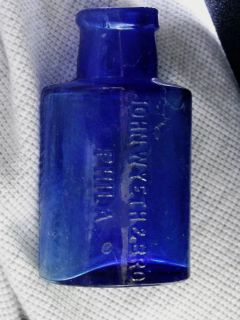Excellent Vintage Antique John Wyeth Bro Cobalt Blue Bottle Philadelphia  