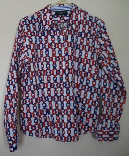 Jones New York Signature Womens Top Blouse Shirt White Red Blue Chains Size PL  