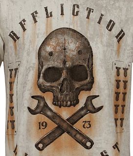 Affliction MMA on The Tracks Live Fast Skull Vintage Bronze Mens Tee Shirt L  