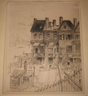 J E Bourquin Listed Harlem New York City Houses Etching  