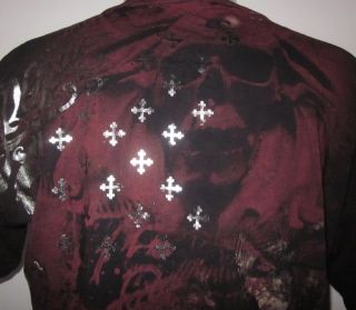 Archaic by Affliction Doom Red Skull Black Mens Shirt 2XL  