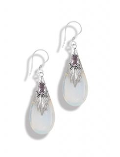Sterling Silver Purple Genuine Amethyst Clear White Glass Pierced Earrings New  