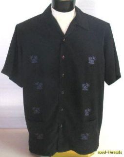 Black XL Embroidered Island Jordin Camp Palm Tree Bowling Shirt Cigar Mojito  
