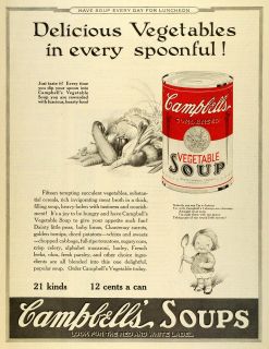 1922 Ad Joseph Campbell Condensed Vegetable Soups Red Label Child Spoon Food  