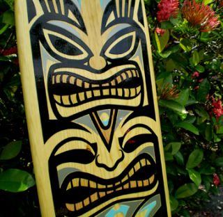 Silver Tiki Surfboard Artwork Wooden Surf Wall Art Tribal Mask Tropical Beach FL  