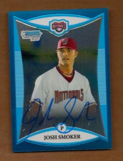 Josh Smoker 2008 Bowman Chrome Blue Refractor Auto RC Nationals Signed Rookie 08  