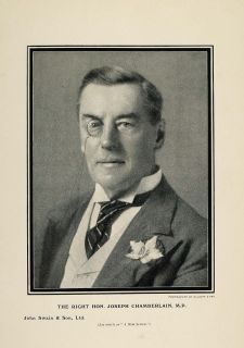 1908 Print Portrait Joseph Chamberlain British M P Original Historic Image  