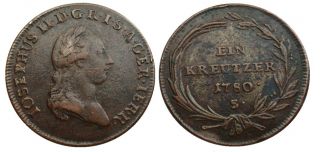 Austria Hungary Joseph II 1 kreuzer 1780 S Key Date  