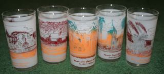 5 Frosted Panel California Mission Glasses 1960s  