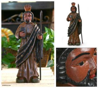 Saint Joseph Handcarved Wood Santo Art Statue 17" Christian Icon Novica Giftwrap  