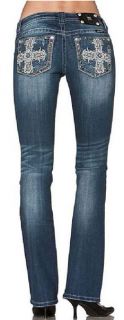 Miss Me JP6135B Cross with Lace Lowrise Stretch Boot Cut Jeans  