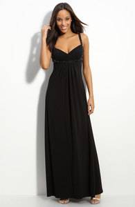 JS Boutique Beaded Crisscross Matte Jersey Gown Size 12 Black  