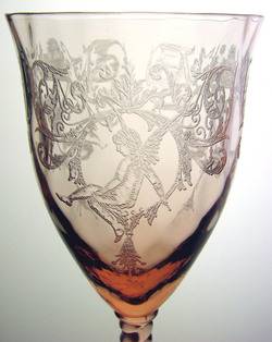 Morgan Etch Elegant Glass Water Spiral Stem 1426 Central Glass Works Pink  