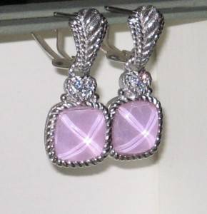 Judith Ripka Sterling Silver Pink Glass X Style Pattern Diamonique Earrings New  
