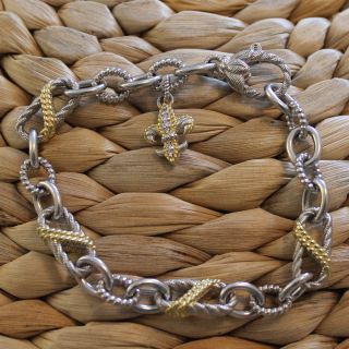 Judith Ripka Gold Sterling Silver 925 Cable Links Bracelet 7 5" w Fleur Charm  