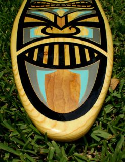 Silver Tiki Surfboard Artwork Wooden Surf Wall Art Tribal Mask Tropical Beach FL  