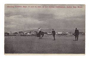 1912 Postcard Judith Gap Montana Bucking Contest Cowboys Rodeo  