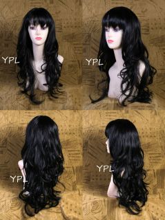 24" Long Curly Curls Wave Wavy Full Hair Wigs Black  